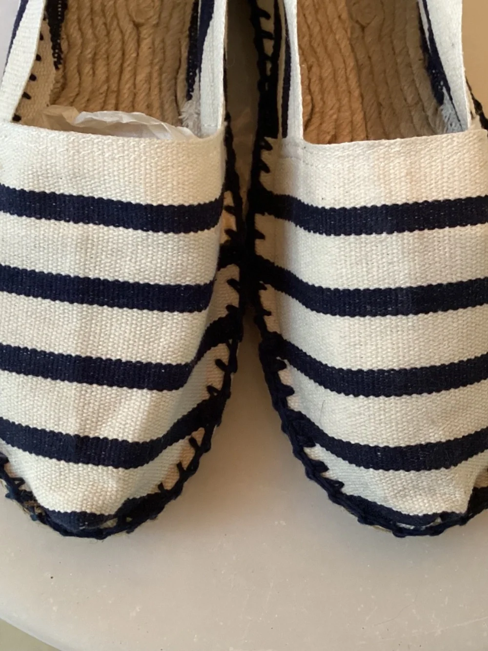 NAVY BLUE STRIPED CANVAS ESPADRILLE FLAT SLIP ON SHOE SIZE 37EU